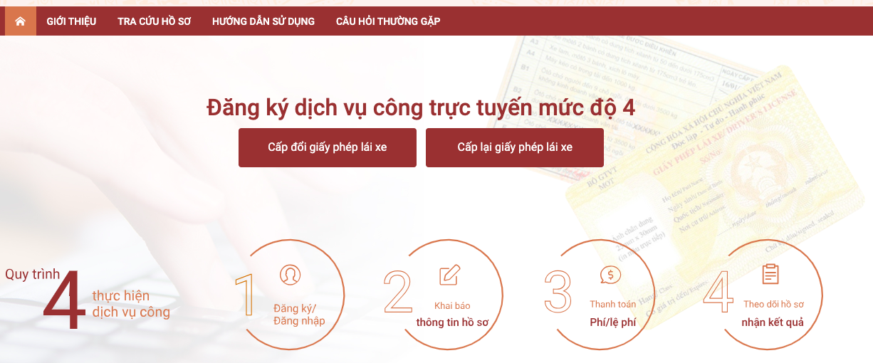 Đăng ký dịch vụ công trực tuyến - Cấp đổi GPLX