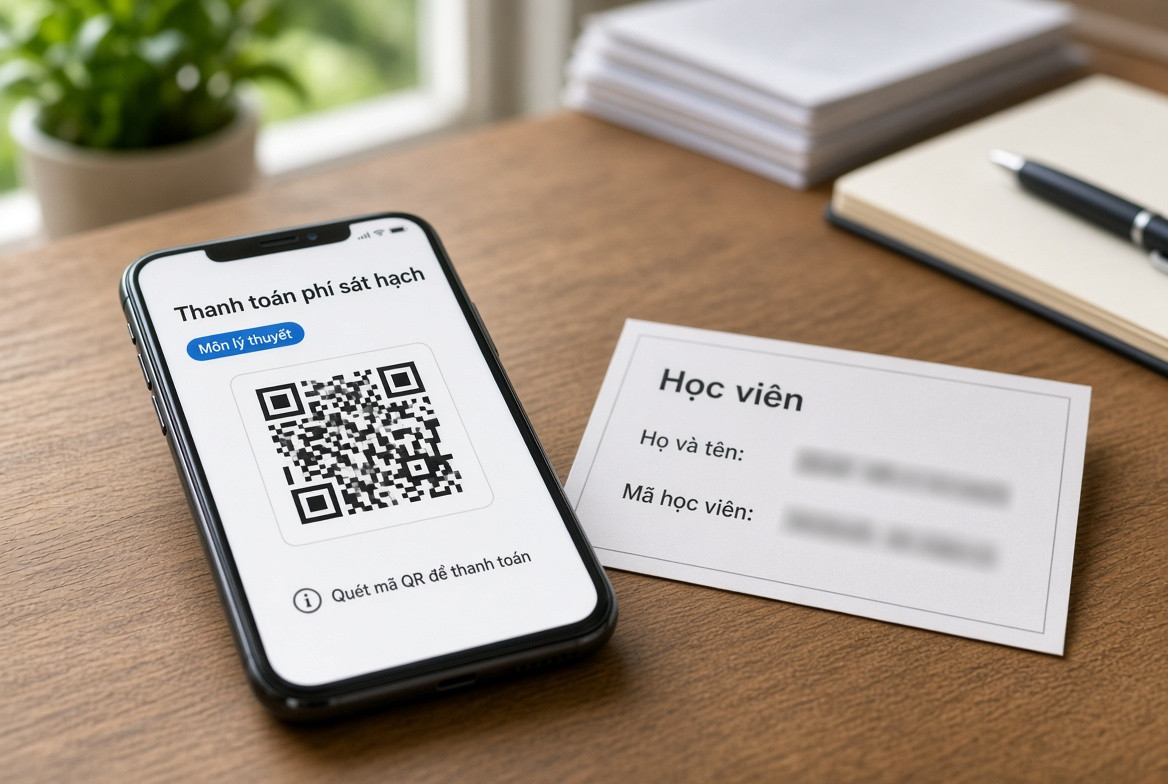 Phí sát hạch nộp theo từng môn, bằng mã QR của từng học viên. Đậu môn trước mới thanh toán môn sau.
text