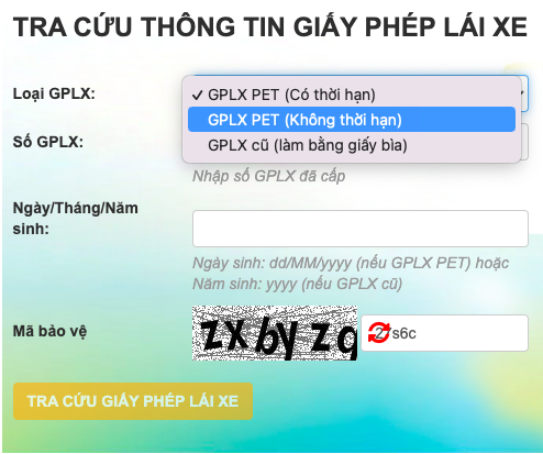 Trang tra cứu GPLX tại cục CSGT