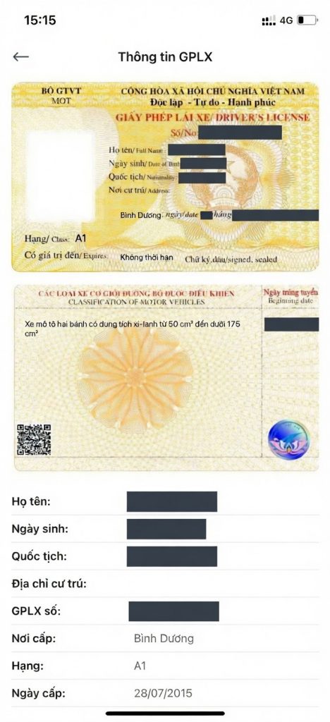 Kết quả thông tin GPLX sau khi được tra cứu